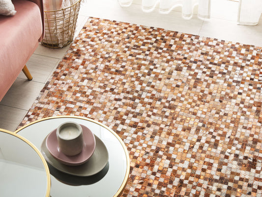 Teppich Kuhfell braun / beige 160 x 230 cm geometrisches Muster Kurzflor TORUL