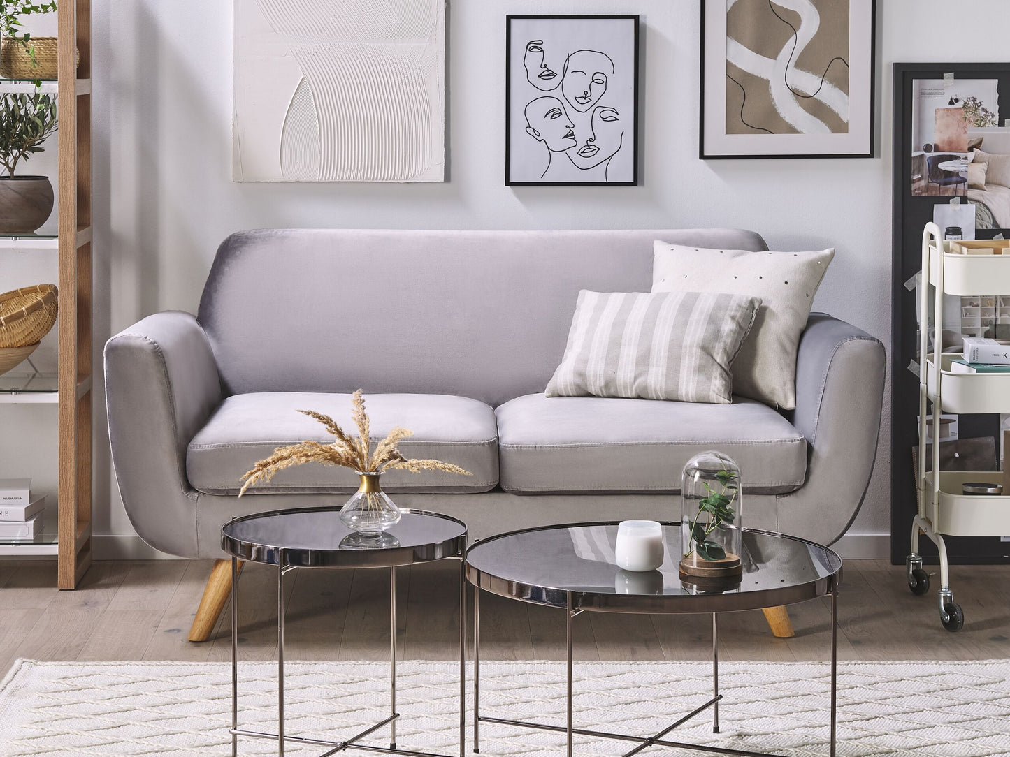 Bezug für 2-Sitzer Sofa BERNES Samtstoff Grau