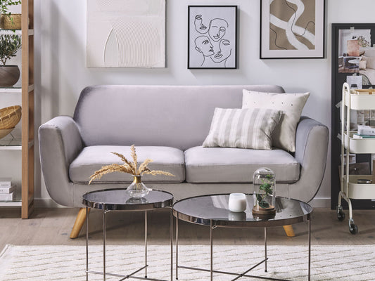 Bezug für 2-Sitzer Sofa BERNES Samtstoff Grau