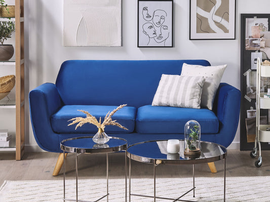 Bezug für 2-Sitzer Sofa BERNES Samtstoff Marineblau