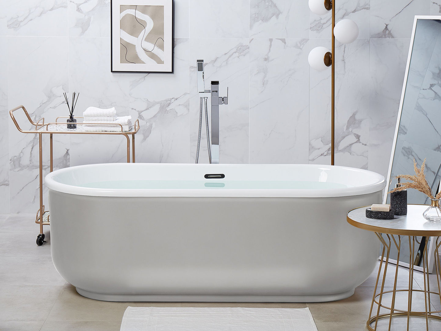 Badewanne freistehend silber oval 170 x 80 cm PINEL