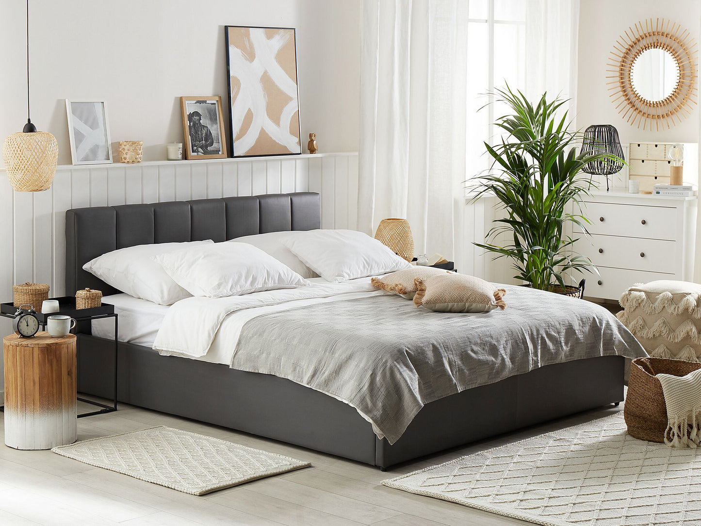 Bett mit Stauraum Kunstleder DREUX 160 x 200 cm Dunkelgrau