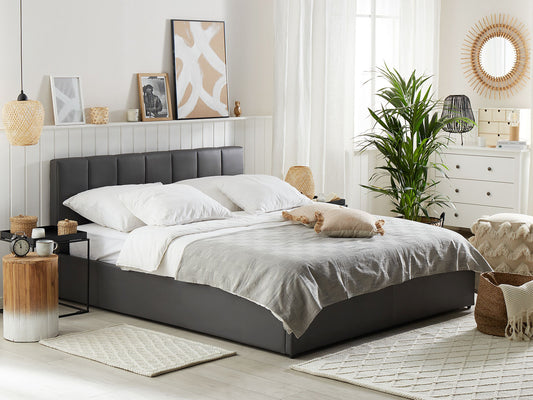 Bett mit Stauraum Kunstleder DREUX 160 x 200 cm Dunkelgrau