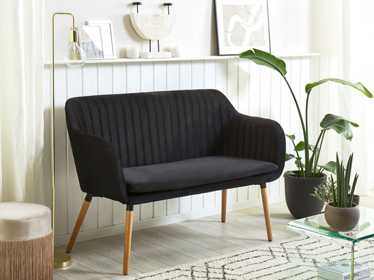 2-Sitzer Küchensofa Samtstoff schwarz / heller Holzfarbton TABY