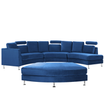 7-Sitzer Sofa Samtstoff dunkelblau halbrund mit Ottomane ROTUNDE
