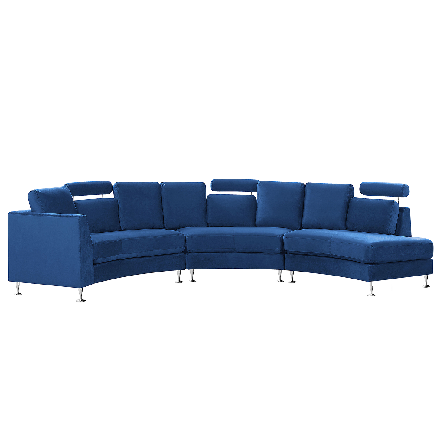7-Sitzer Sofa Samtstoff dunkelblau halbrund mit Ottomane ROTUNDE