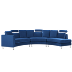 7-Sitzer Sofa Samtstoff dunkelblau halbrund mit Ottomane ROTUNDE