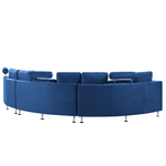 7-Sitzer Sofa Samtstoff dunkelblau halbrund mit Ottomane ROTUNDE