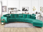 7-Sitzer Sofa Samtstoff dunkelgrün halbrund mit Ottomane ROTUNDE