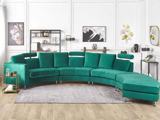 7-Sitzer Sofa Samtstoff dunkelgrün halbrund mit Ottomane ROTUNDE