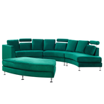 7-Sitzer Sofa Samtstoff dunkelgrün halbrund mit Ottomane ROTUNDE