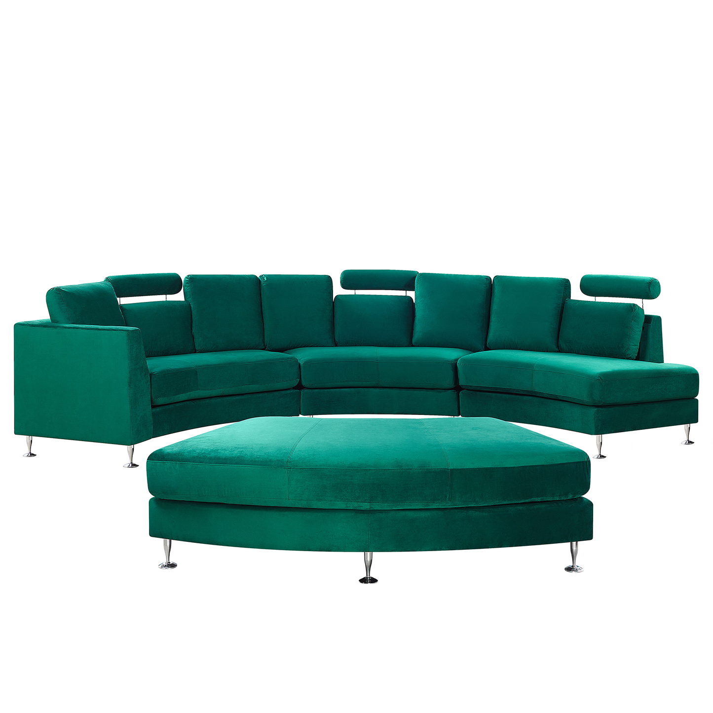 7-Sitzer Sofa Samtstoff dunkelgrün halbrund mit Ottomane ROTUNDE