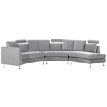 7-Sitzer Sofa Samtstoff hellgrau halbrund mit Ottomane ROTUNDE