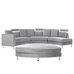 7-Sitzer Sofa Samtstoff hellgrau halbrund mit Ottomane ROTUNDE