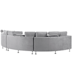 7-Sitzer Sofa Samtstoff hellgrau halbrund mit Ottomane ROTUNDE