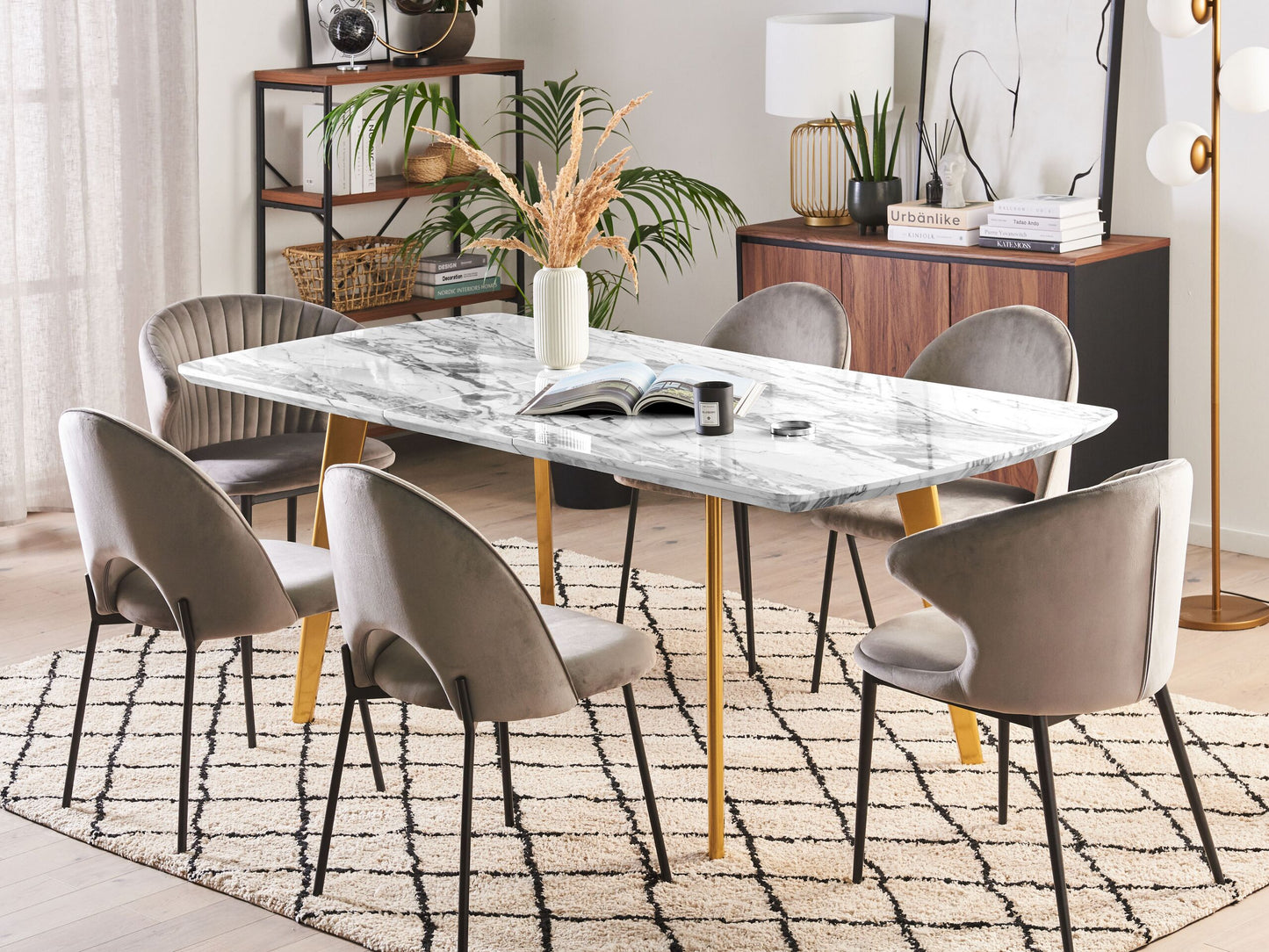 Ausziehbarer Esstisch MOSBY Weiss / Gold 160/200 cm 90 cm