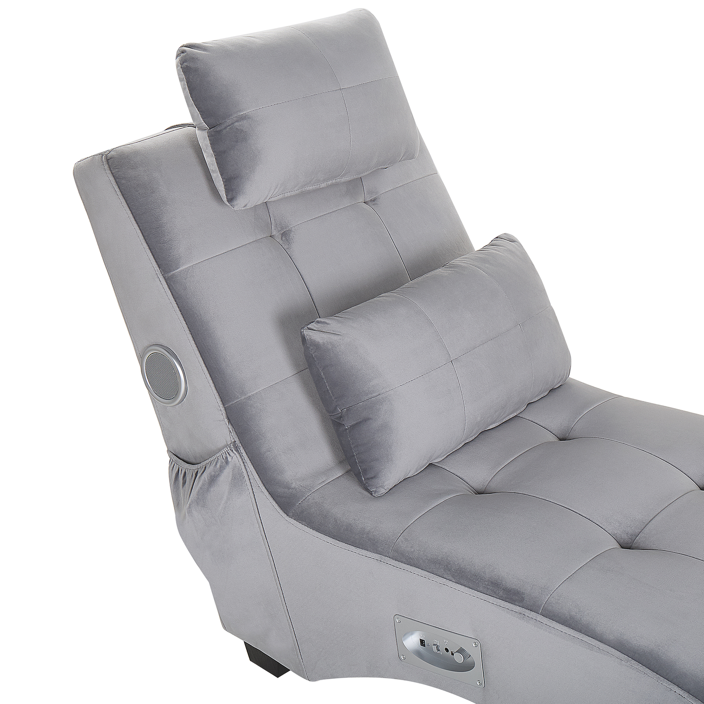 Chaiselongue Samtstoff mit Bluetooth Lautsprecher USB-Port hellgrau SIMORRE