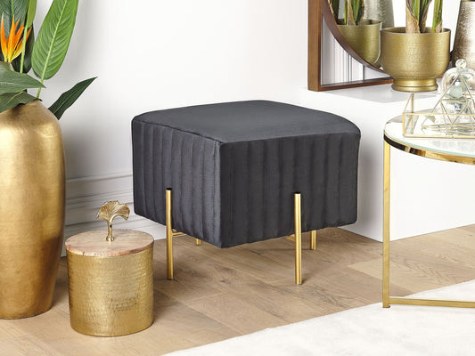 Pouf schwarz Samtstoff goldene Metallbeine 45 x 45 cm DAYTON