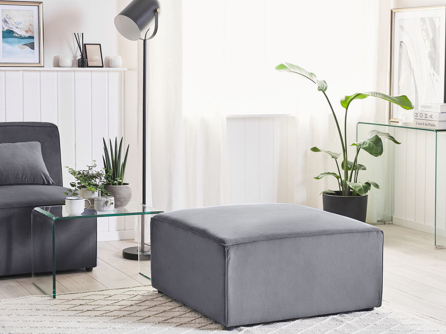 Ottomane Cord grau quadratisch 83 x 83 cm LEMVIG