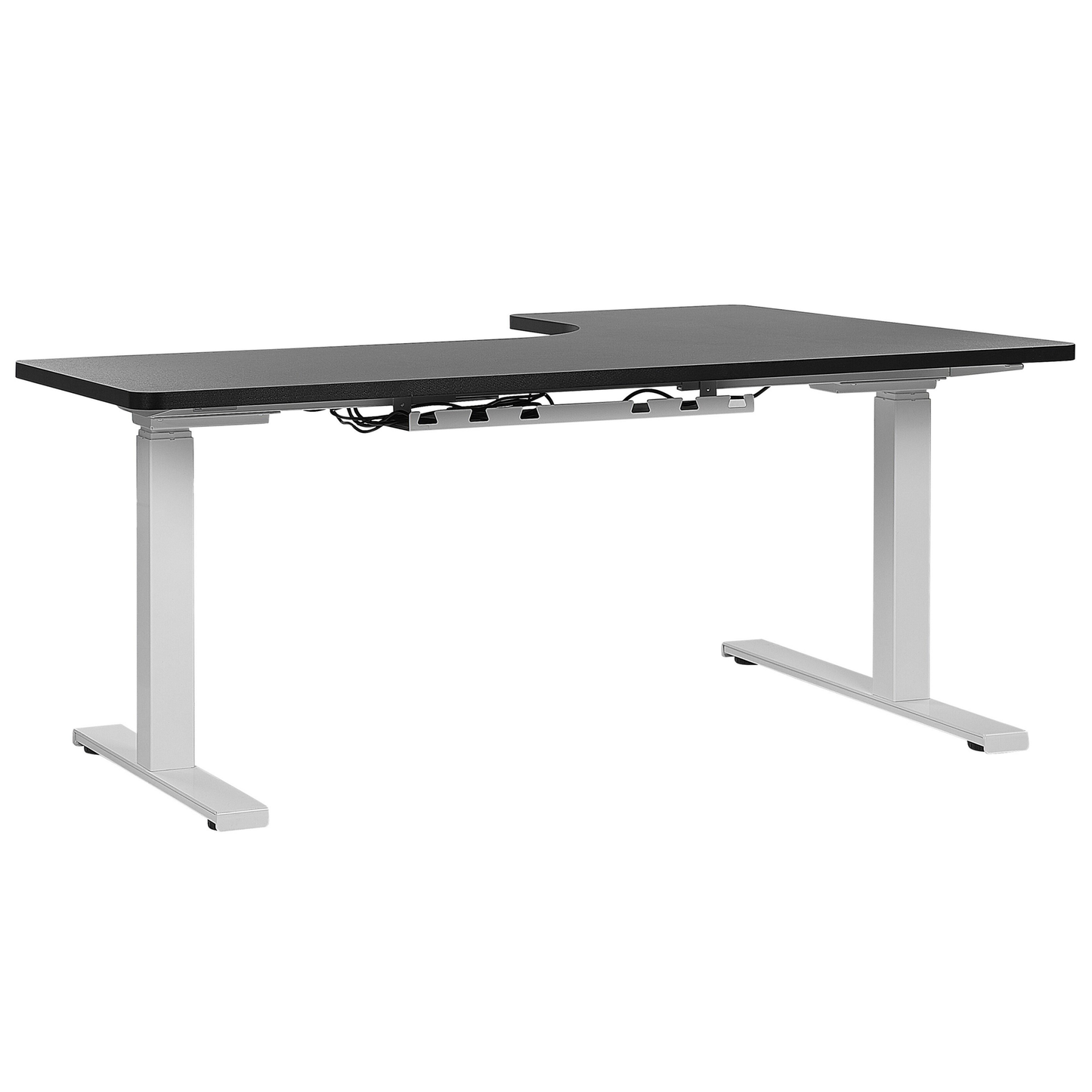 Schreibtisch linksseitig schwarz / weiss 160 x 110 cm elektrisch höhenverstellbar DESTIN II