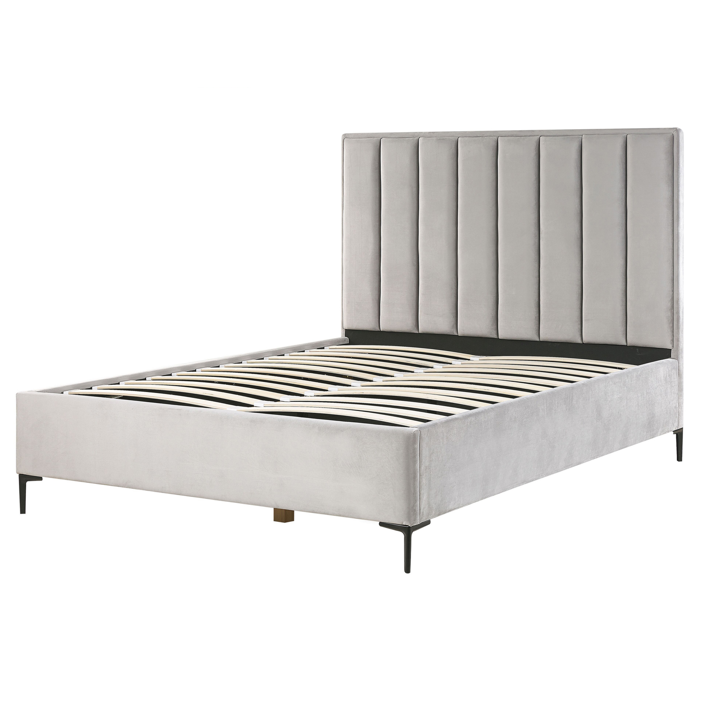 Bett mit Stauraum Samtstoff SEZANNE 160 x 200 cm Hellgrau