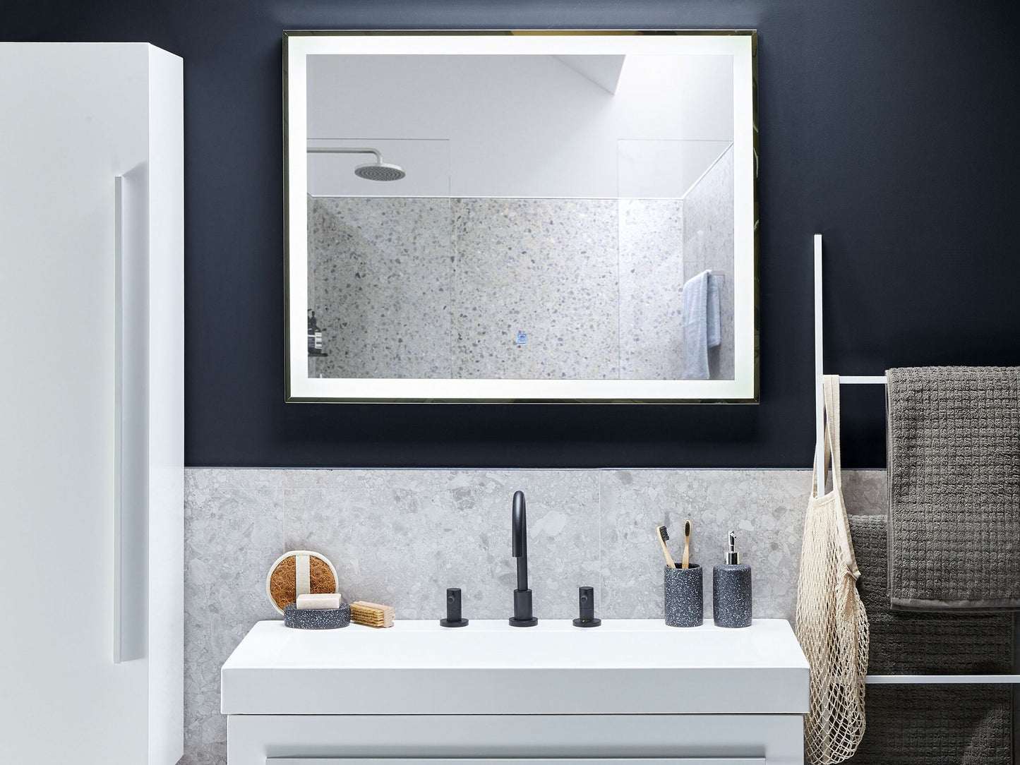 LED-Badezimmer-Spiegel ARGENS 90 cm 70 cm Silber