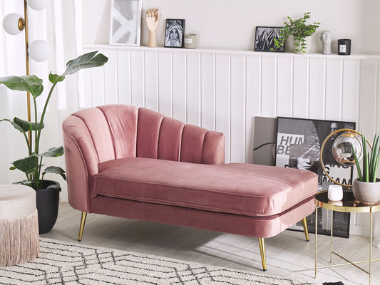 Chaiselongue Samtstoff rosa linksseitig ALLIER