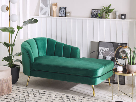 Chaiselongue Samtstoff smaragdgrün linksseitig ALLIER