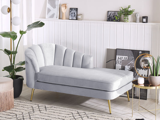 Chaiselongue Samtstoff hellgrau linksseitig ALLIER
