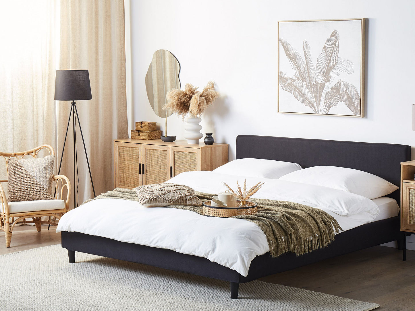 Bett mit LED Stoff FITOU 180 x 200 cm Schwarz