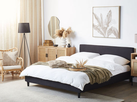 Bett mit LED Stoff FITOU 160 x 200 cm Schwarz