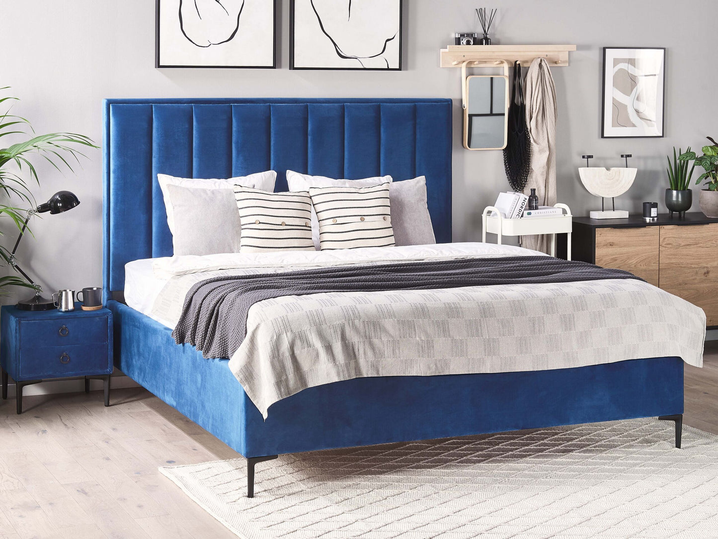 Bett mit Stauraum Samtstoff SEZANNE 180 x 200 cm Marineblau