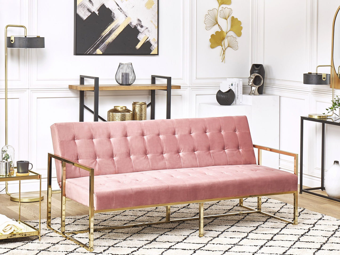 Schlafsofa 3-Sitzer Samtstoff rosa MARSTAL