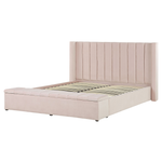 Bett mit Stauraumbank Samtstoff NOYERS 160 x 200 cm Pastellrosa