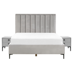Schlafzimmer Set Samtstoff SEZANNE 160 x 200 cm Hellgrau