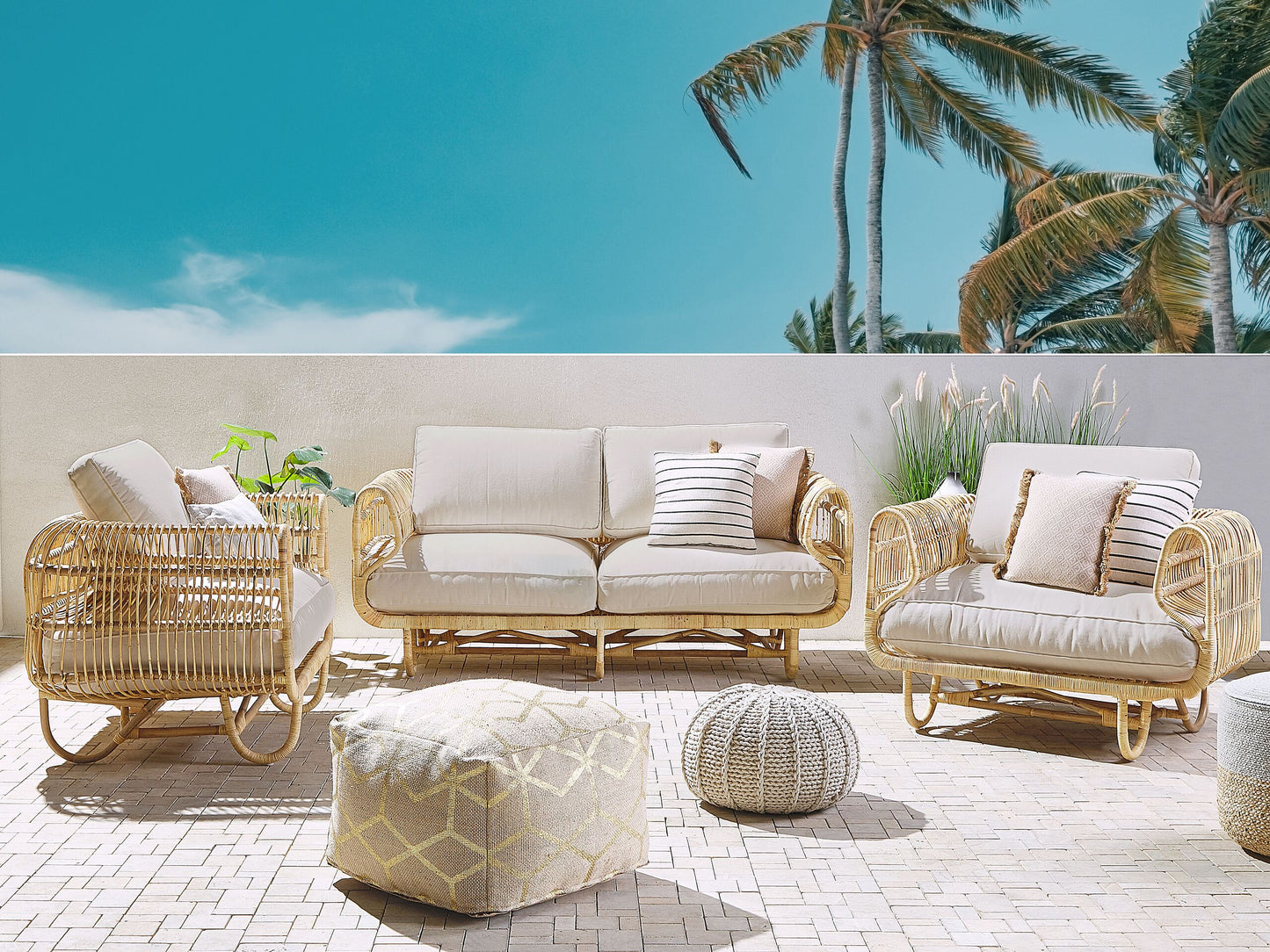 Gartensofa Set 4-Sitzer DOLCEDO Rattan Beige