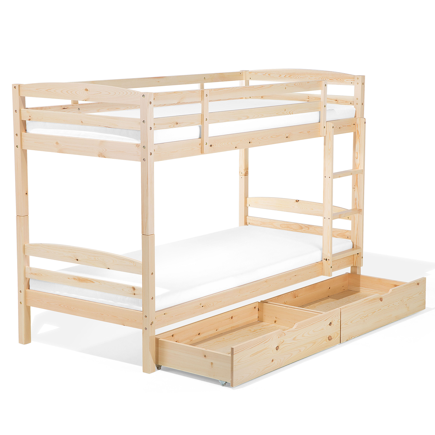 Hochbett Holz mit Bettkasten hellbraun 90 x 200 cm REGAT