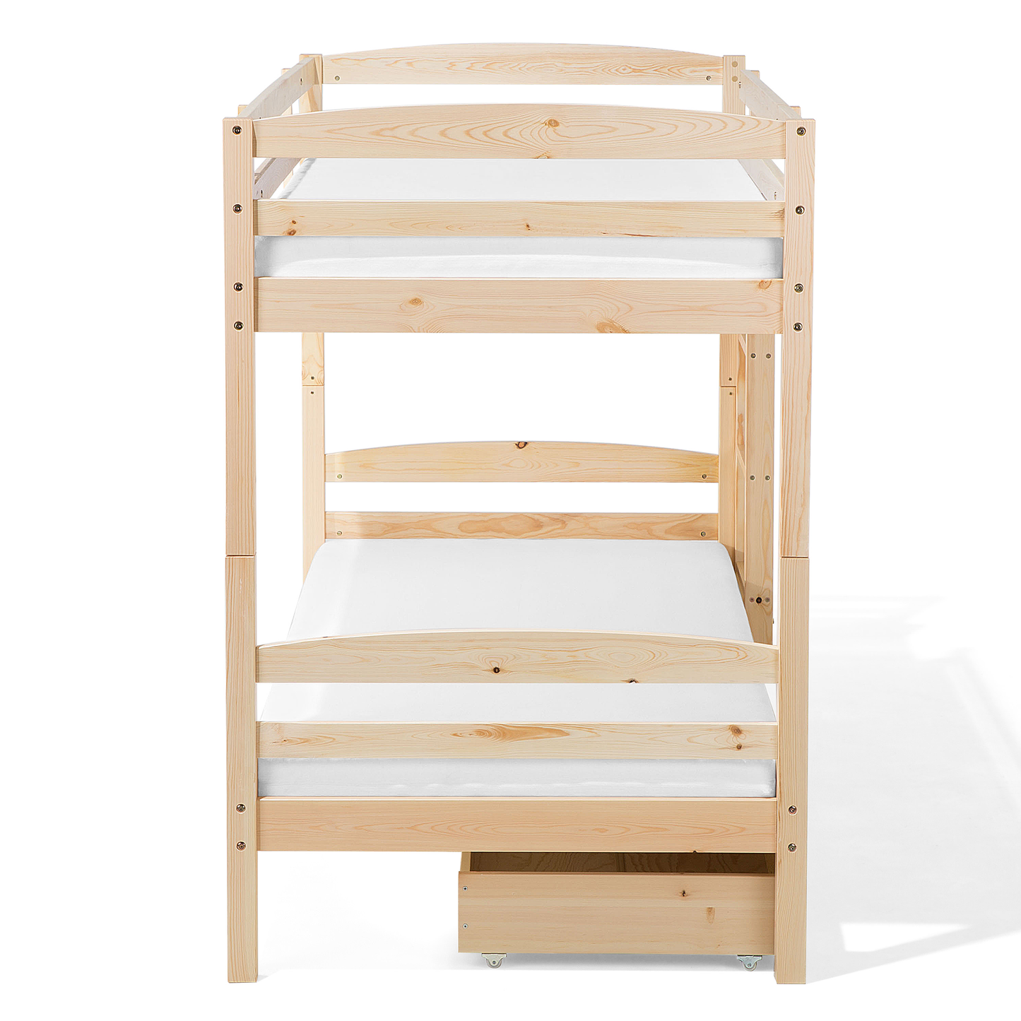 Hochbett Holz mit Bettkasten hellbraun 90 x 200 cm REGAT