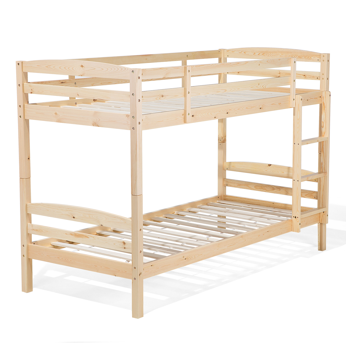 Hochbett Holz mit Bettkasten hellbraun 90 x 200 cm REGAT