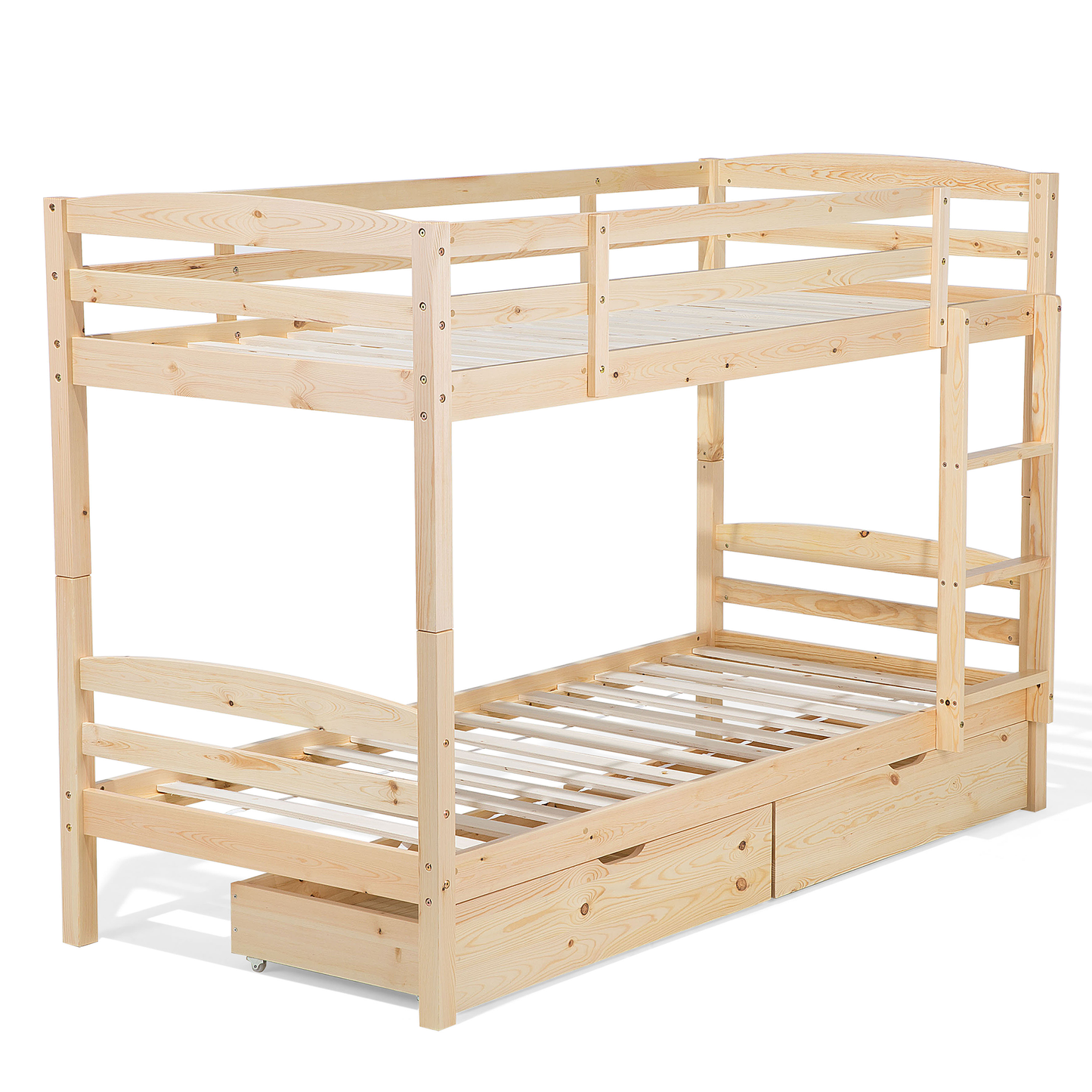 Hochbett Holz mit Bettkasten hellbraun 90 x 200 cm REGAT