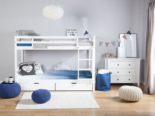 Hochbett mit Schubladen Kiefernholz REGAT 90 x 200 cm Weiss