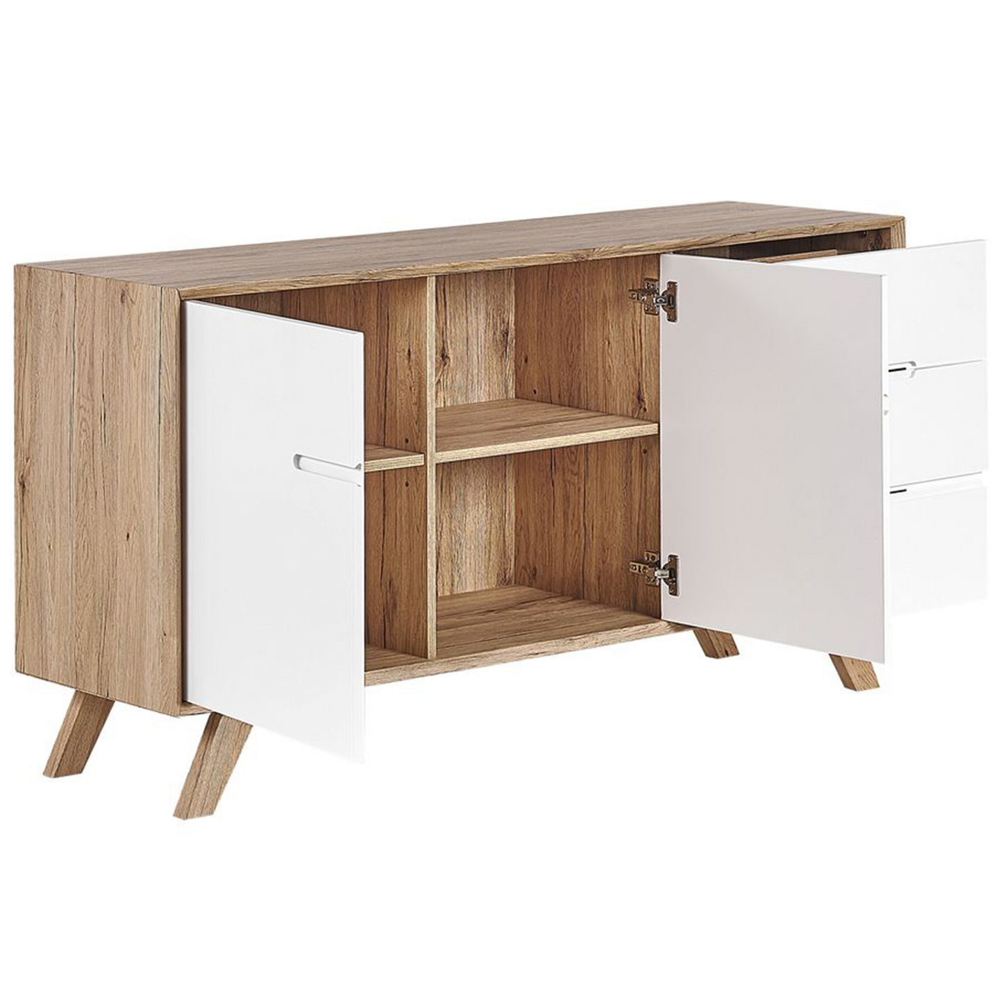 Sideboard weiss / heller Holzfarbton 3 Schubladen 2 Schränke FORESTER