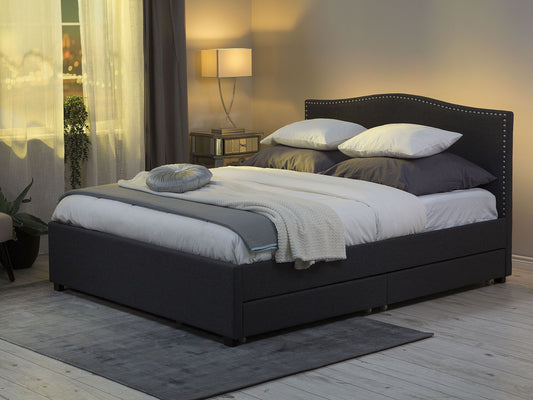 Bett mit Schubladen Stoff MONTPELLIER 160 x 200 cm LED Dunkelgrau