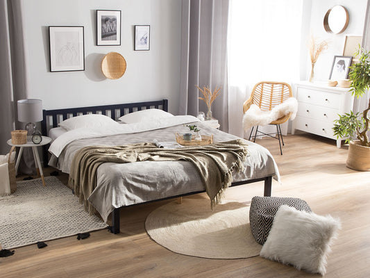 Bett mit Lattenrost Kiefernholz FLORAC 140 x 200 cm Marineblau