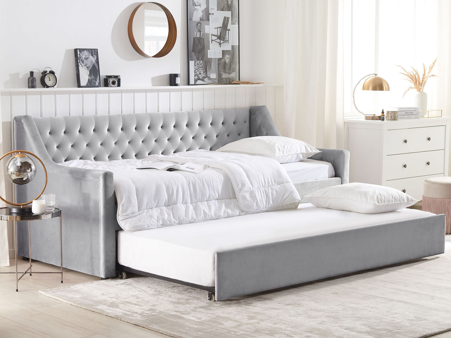 Ausziehbett Samtstoff MONTARGIS 90 x 200 cm Hellgrau