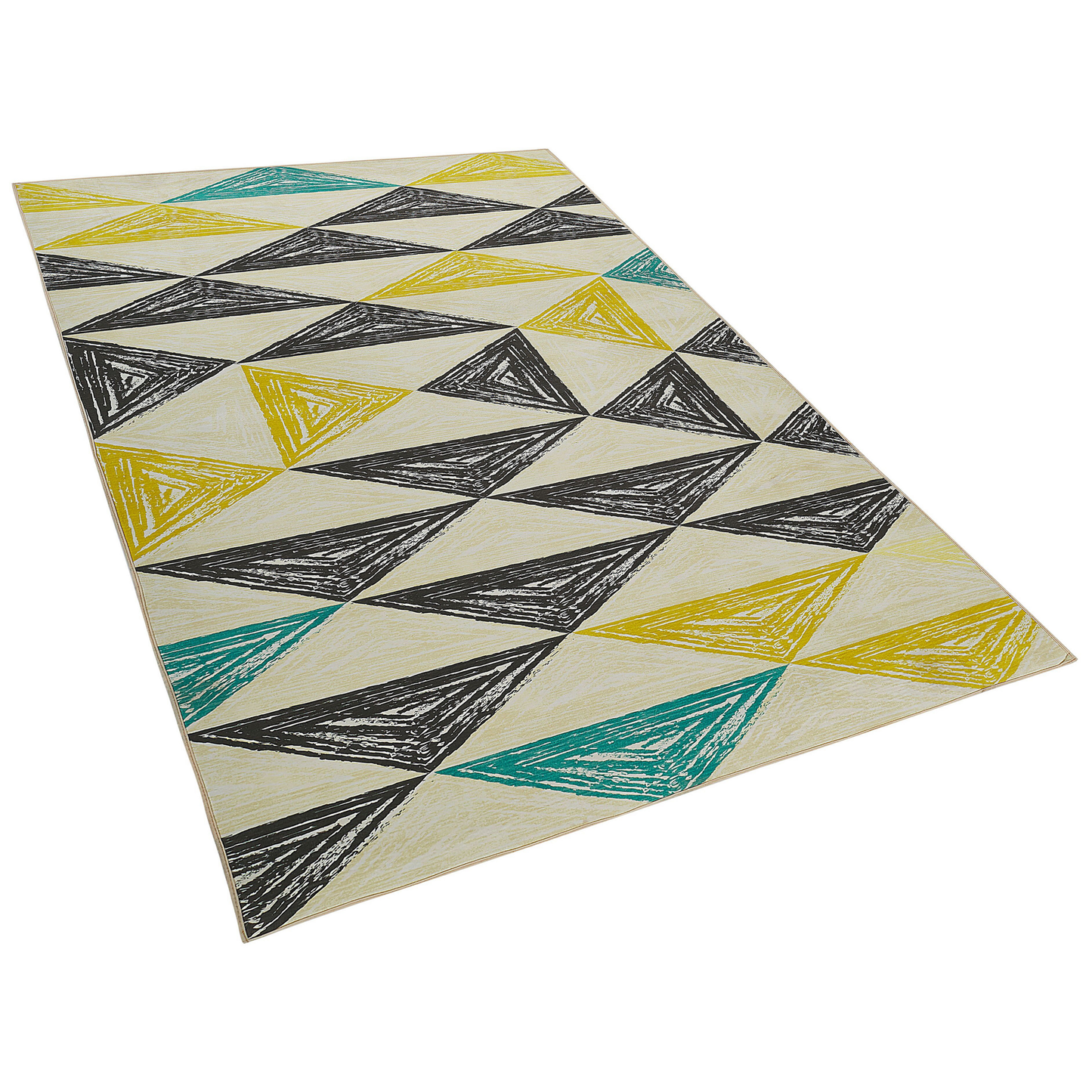 Teppich grau-gelb-mintgrün 140 x 200 cm Dreieckmuster Kurzflor KALEN