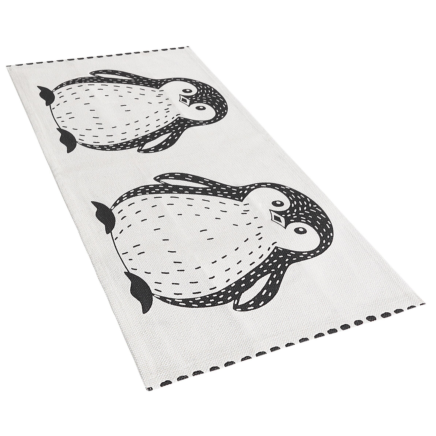 Kinderteppich Baumwolle weiss / schwarz 60 x 90 cm Pinguin-Muster HAJDARABAD
