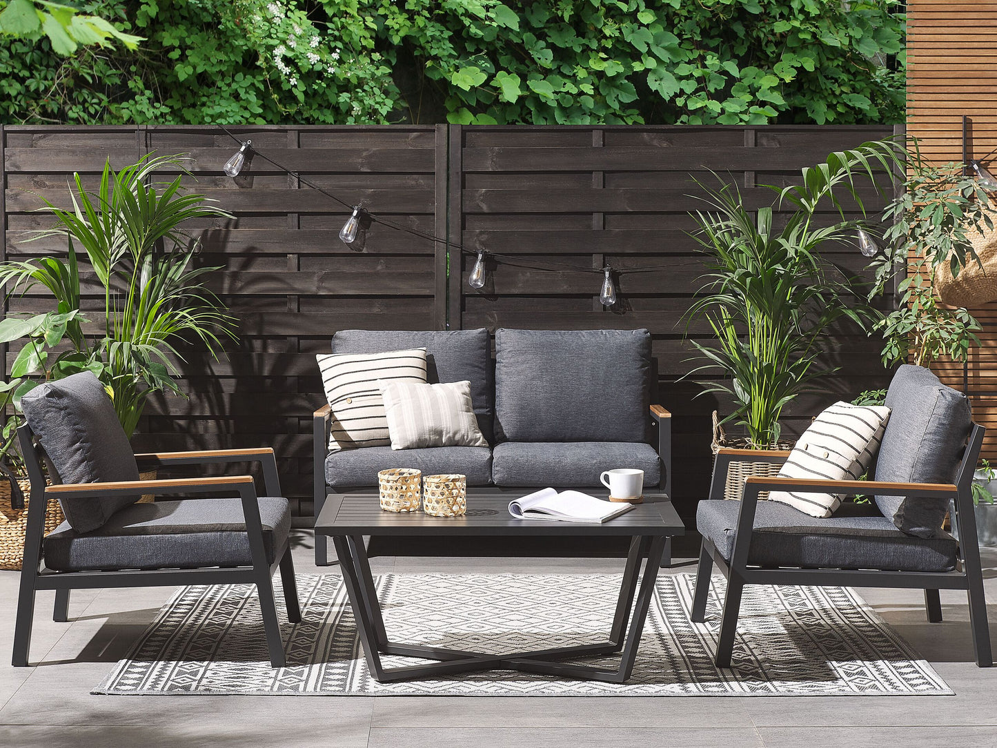 Lounge Set mit Tisch 4-Sitzer DELIA Metall Grau
