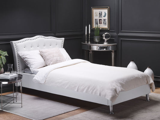 Bett mit Stauraum Kunstleder METZ 90 x 200 cm Weiss