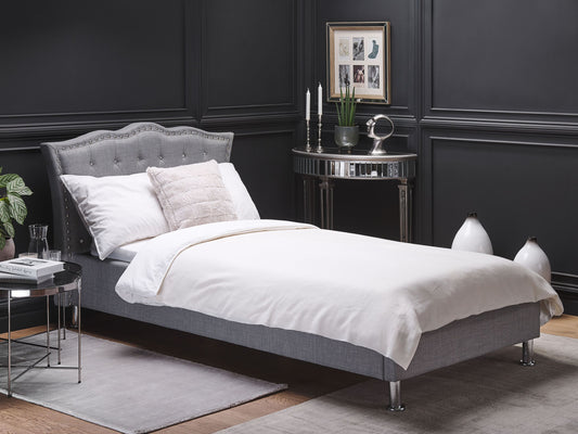 Bett mit Stauraum Stoff METZ 90 x 200 cm Hellgrau